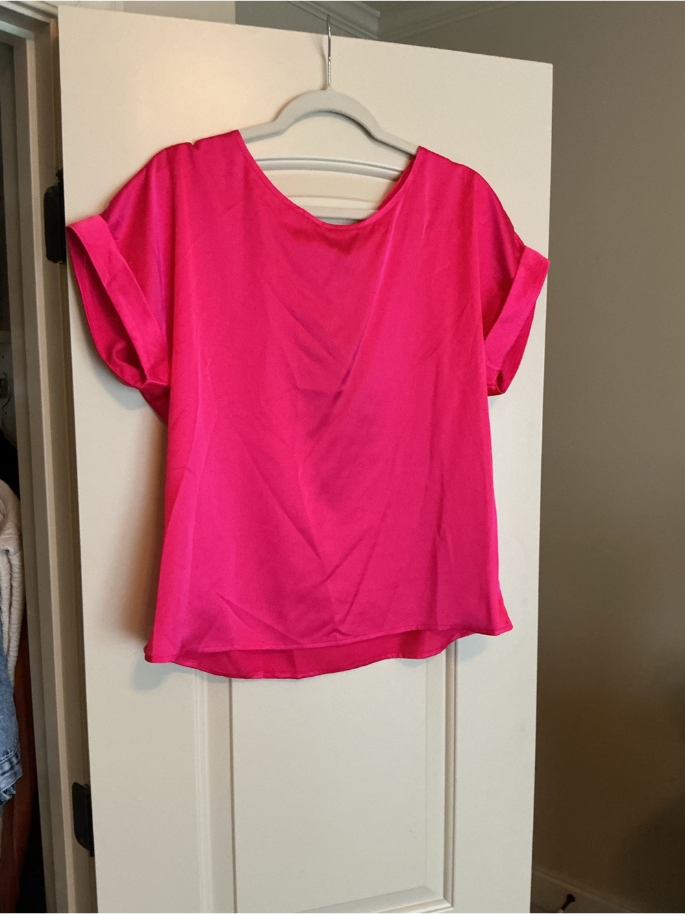 Womens Hot Pink Short Sleeve Blouse